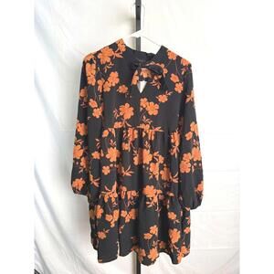 Sanctuary Black Floral Long Sleeve Dress with Bow Detail Medium NWT